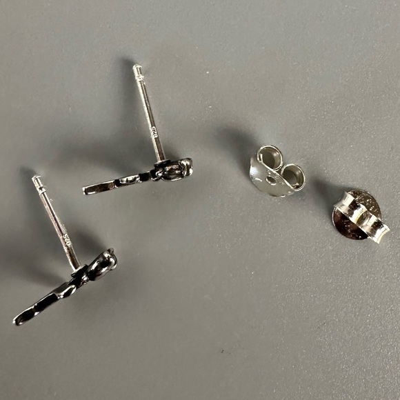 Sterling Silver Tiny Rose Stud Earrings - Picture 8 of 11